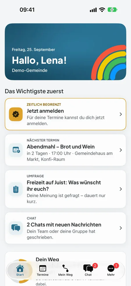 CIVITAS auf dem iPhone: Startseite eines Konfis