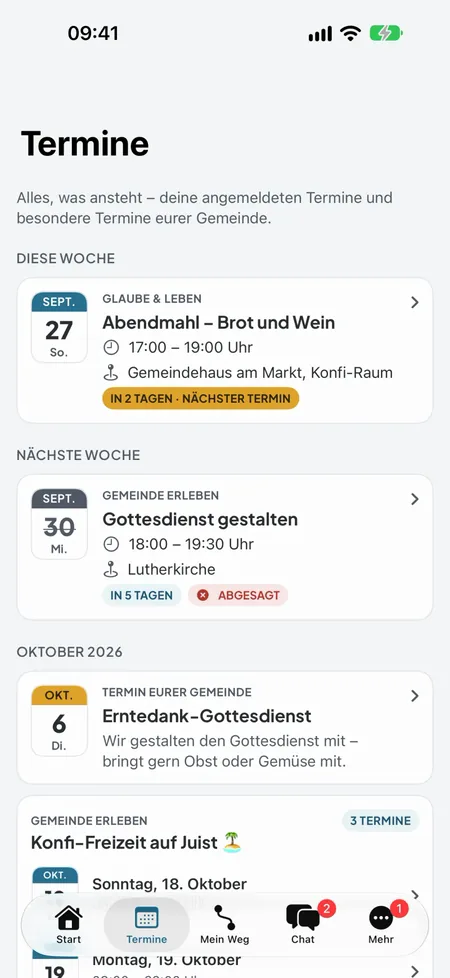 CIVITAS-Terminübersicht mit Datum, Uhrzeit, Ort und Hinweis auf den nächsten Termin